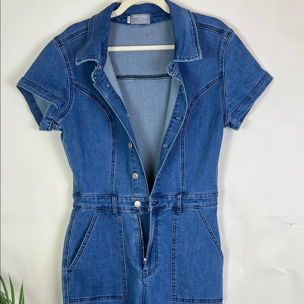 Denim Blue Jumpsuit Cropped Short Sleeve 10 - Picture 9 of 11
